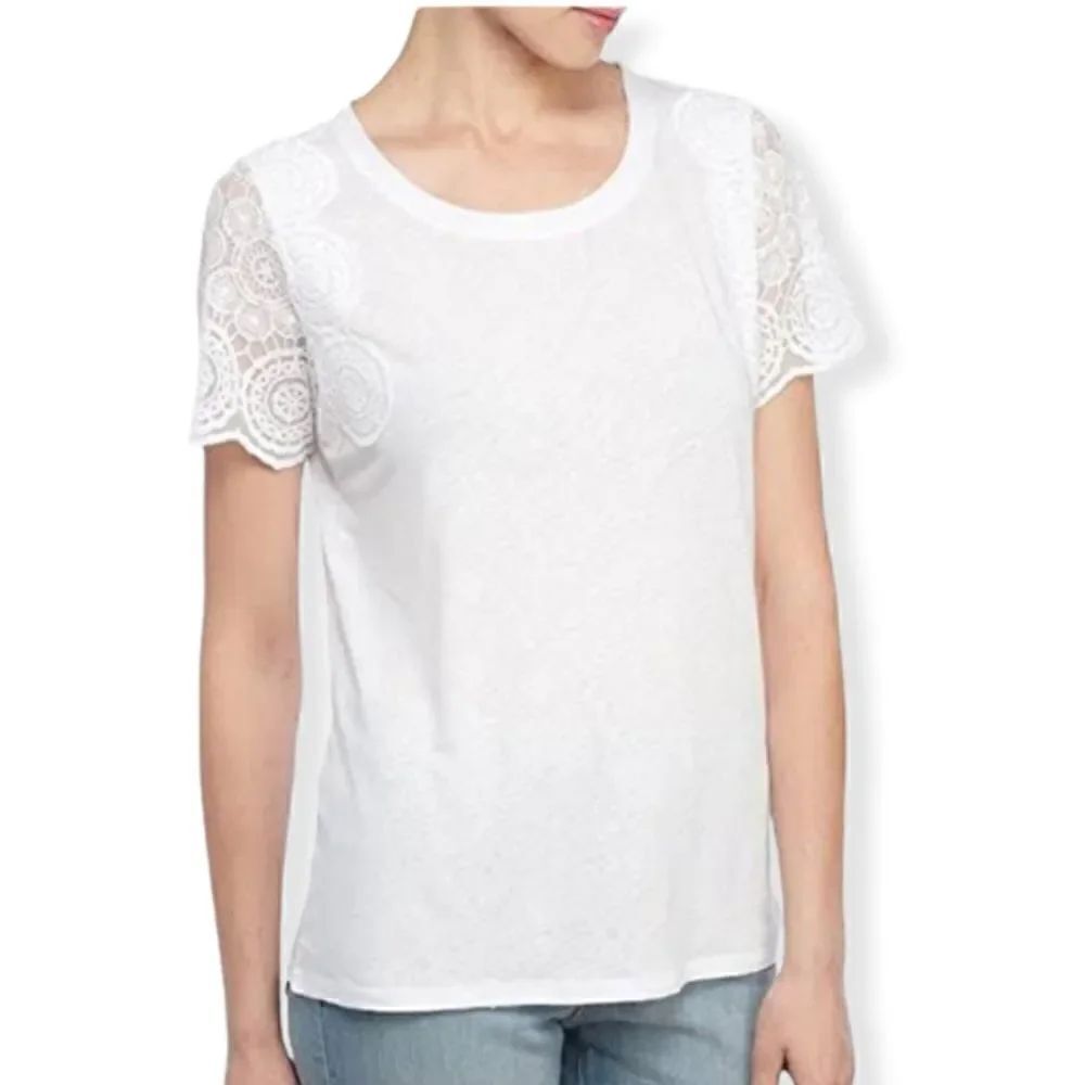 NYDJ mesh lace sleeve top white